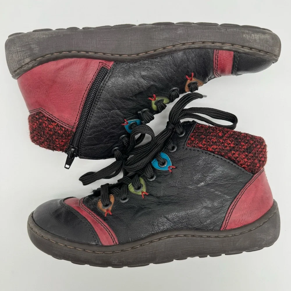 Rieker “Simona 30” Lace Up Leather Ankle Boot Black/Wine/Brandy Size EU 38/US 7 - Picture 8 of 14